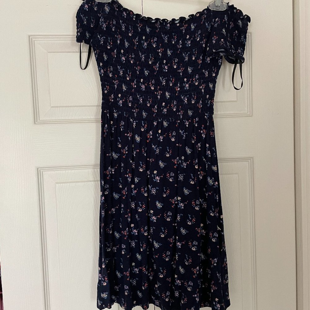 Navy Floral Off-the-Shoulder Dress